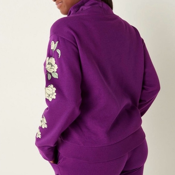 NWT VS PINK Purple & White Floral Cowl Neck Everyday Lounge Pullover Sweatshirt - Picture 13 of 14